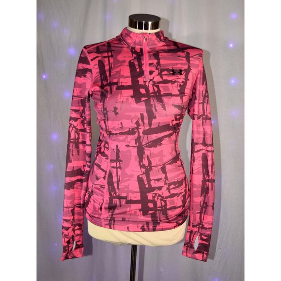 Under Armor Pink Camo ColdGear 1/4 zip Fitted Jacket size Small - Picture 1 of 7
